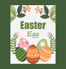 Cheerful easter egg illustration with vibrant patterns and spring floral accents