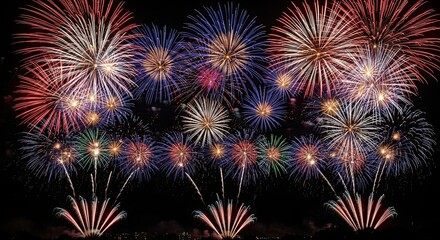 Fototapeta premium Colorful Fireworks Display Celebrating Night Festival