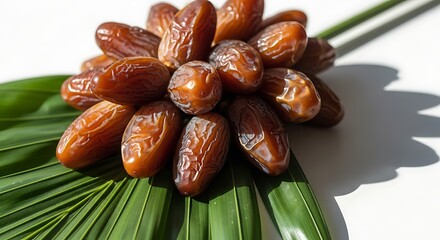 Dates arranged on palm leaf