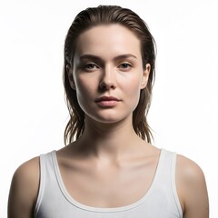 Natural Beauty Portrait of Young Woman with Wet Hair on White Background for Skincare and Spa Concept