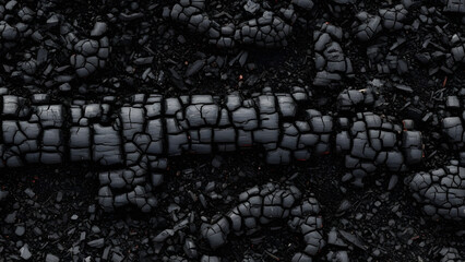 Close-up of charred wood texture with deep cracks and dark tones.