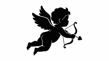 Silhouette of Cupid with bow and arrow ready to shoot.