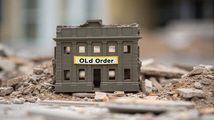 Old order ruined miniature building rubble new world old order miniature building amid rubble new world contrast concept