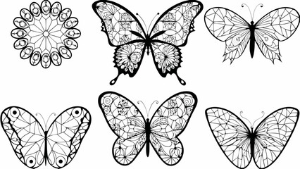 Beautiful butterfly designs and mandala illustrations in black and white perfect for coloring books or decorative artwork for adults and children alike seeking creative expression.