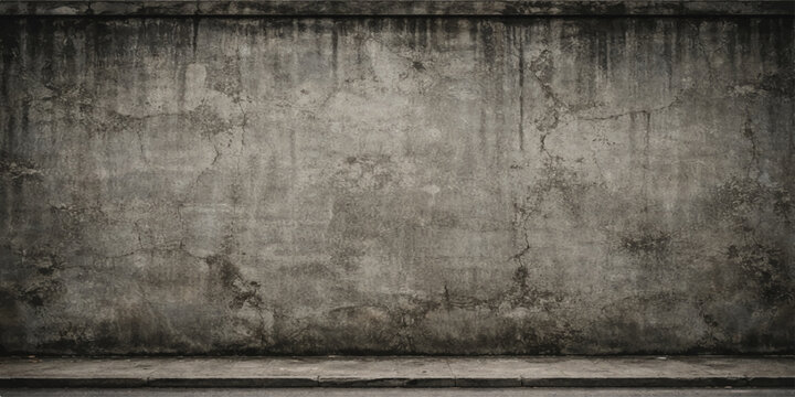 Aged vintage wallpaper design featuring a dark grey textured surface with a rough stone pattern and dirty antique concrete grunge wall background