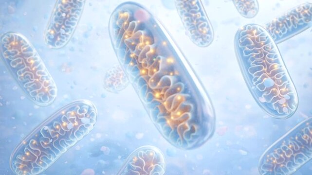 Mitochondria Energy Production. Glowing ATP Synthesis 3D Animation.