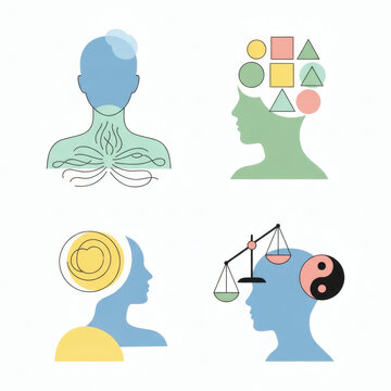 Mindful Explorations: A captivating collection of abstract illustrations explores the intricacies of the human mind, each portraying a different facet of thought, emotion, and perception.