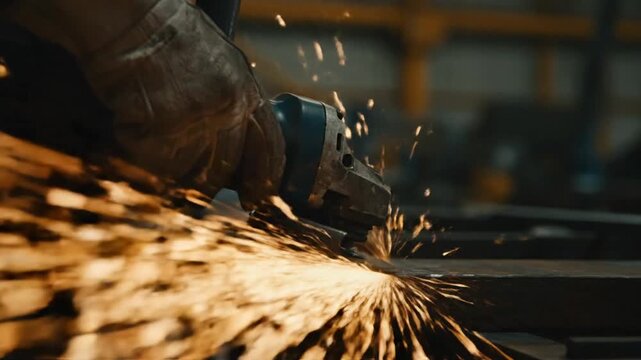 Grinding metal with sparks fly.