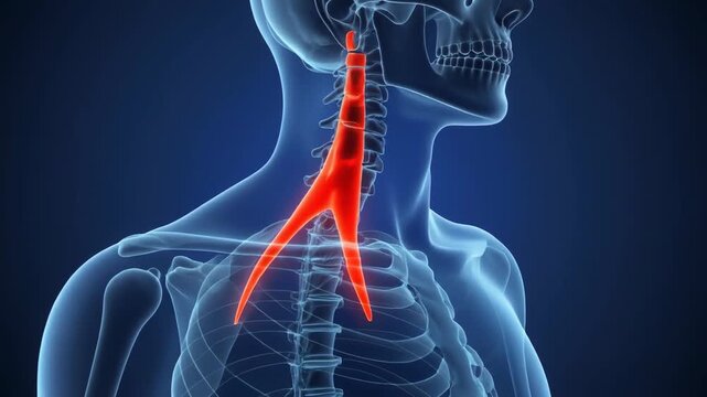Medical visualization of human skeletal anatomy highlighting the Levator Scapulae muscle in red for neck pain diagnosis.