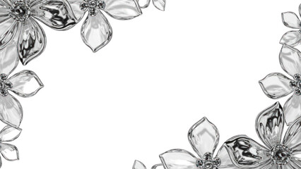 Elegant Floral Border Design - Silver Glitter Flowers