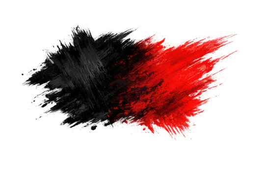 Abstract black and red paint splash creating an artistic brushstroke texture, isolated with a transparent background