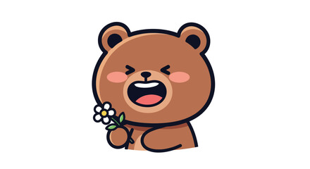 Naklejka premium Cartoon bear smiling with a flower