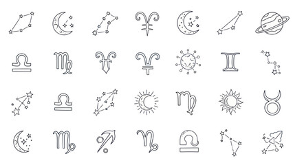 Fototapeta premium Zodiac Constellations and Symbols Icons Set