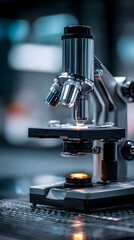 un microscopio dentro de un laboratorio de estudio o cientifico profesional para el analisis a fondo por medio de equipo profesional 