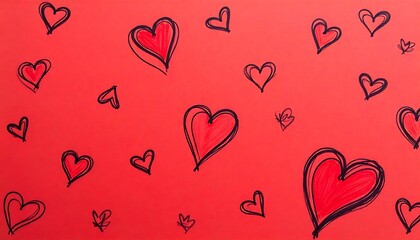 Pattern of hand-sketched hearts on red background for wrapping paper, Valentine's Day celebration, created with generative ai