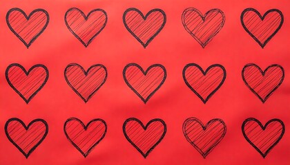 Pattern of hand-sketched hearts on red background for wrapping paper, Valentine's Day celebration, created with generative ai