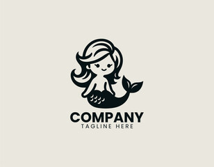 Obraz premium Baby Mermaid Black Vector Logo Illustration