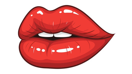 Obraz premium Glossy Red Lips with White Teeth - Sensual Woman Mouth Illustration