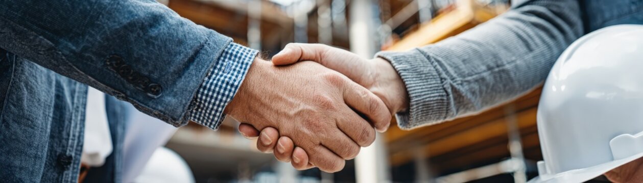A handshake symbolizes agreement and cooperation between individuals in a professional setting, reflecting trust and collaboration.