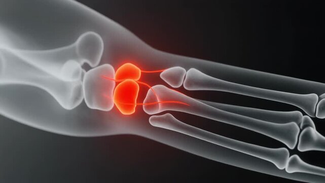 Veterinary X-ray visualization of canine leg joint highlighting inflammation in tarsal bones.