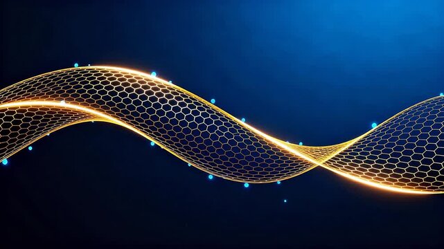 Golden hexagonal wave pattern on blue background