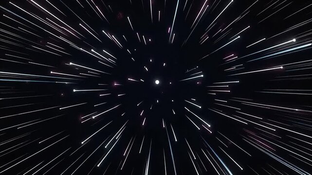 Realistic photon particles streaking at light speed through dark space, cinematic sci-fi motion background ideal for technology, AI, data flow, space travel, and futuristic transitions.