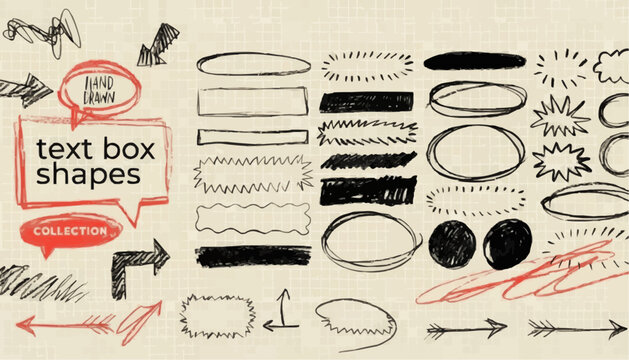 set of vintage hand drawn labels Crayon Drawn Text Box Collection &ndash; Hand Sketch Rectangle and Round Shapes Vector Ink