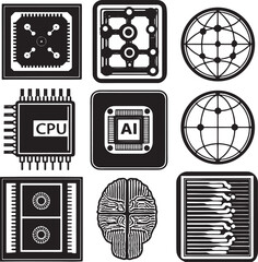 black and white icons set