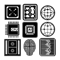 black and white icons set