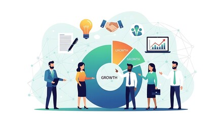 Business team collaboration and financial growth infographic illustration