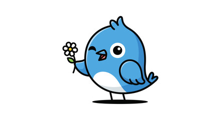 Obraz premium Cartoon bird holding flower vector