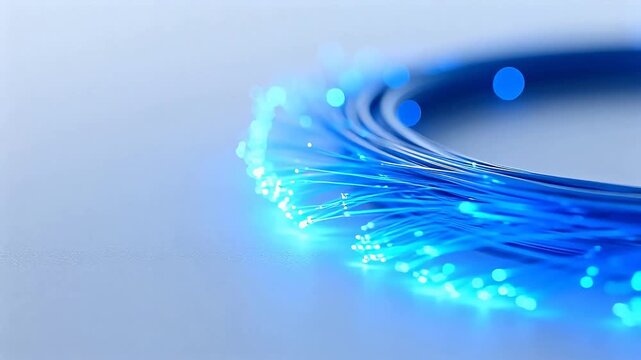 Blue fiber optic cables with glowing tips