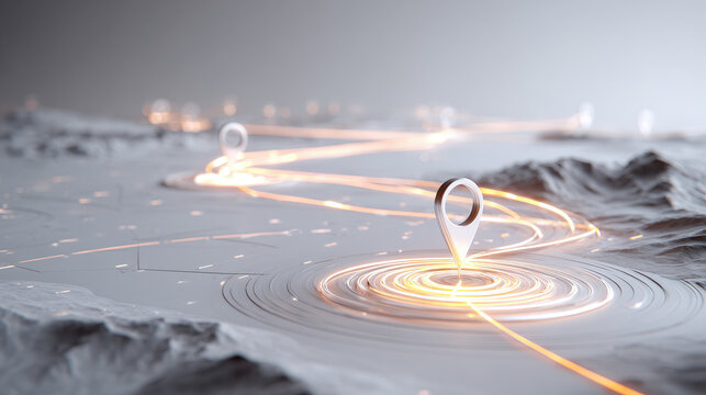 Pathfinder's Trace: A conceptual visual of navigation and journey, marked by glowing trails that chart a course across a minimalist terrain, highlighting the essence of discovery and exploration.