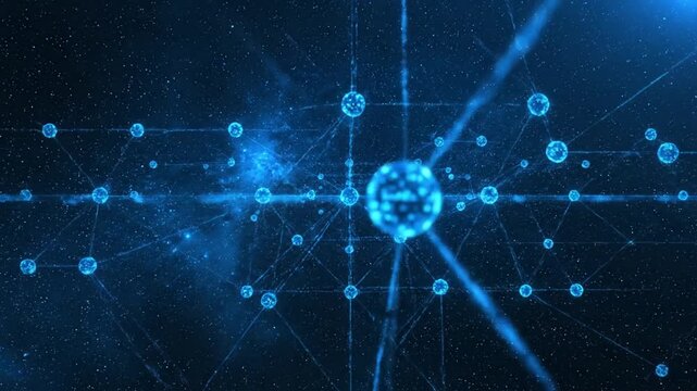 A futuristic abstract blue technology background featuring a digital globe network with light lines and data connections in a science concept vector illustration of a world map space explosion