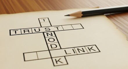 Crossword puzzle with the word TRUST and LINK, representing connection and collaboration