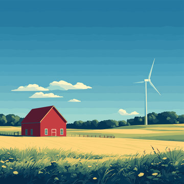 Flat vector illustration of Oklahoma countryside with open plains