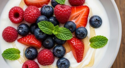 Obraz premium Delicious Yogurt Parfait with Fresh Berries and Mint.