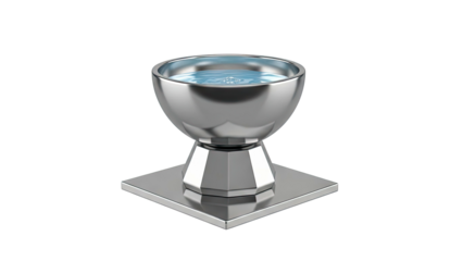 Silver bowl with water on a square base