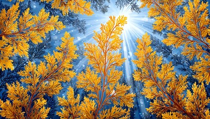 Underwater Kelp Forest With Sunlight And Blue Water Depicting Aquatic Flora And Marine Life