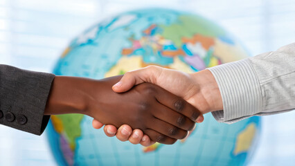 Diverse handshake global partnership new world order concept unity trust teamwork success