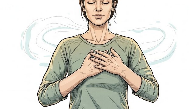 Illustrated scene of a person deeply engaged in self-reflection and peaceful contemplative practice