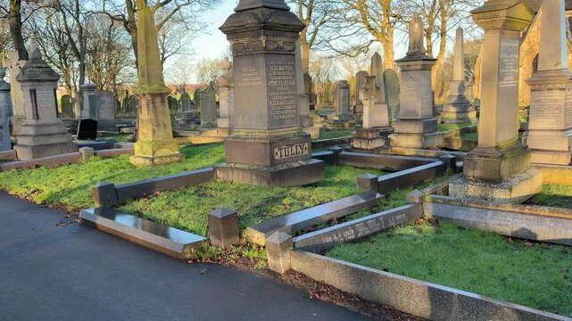 Church in a graveyard memorial site headstones gravestones death tomb graves