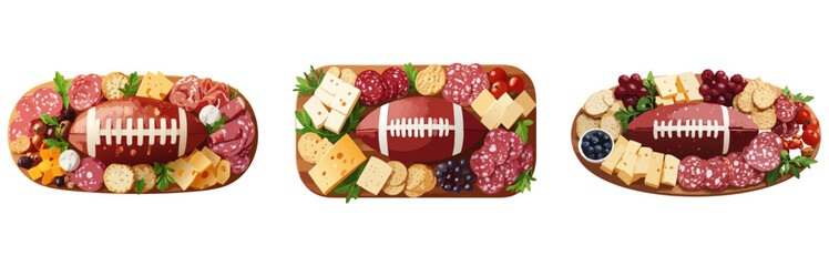 Football Charcuterie Board Vector Set — Game Day Snack Platters with Football Centerpieces for Super Bowl Food