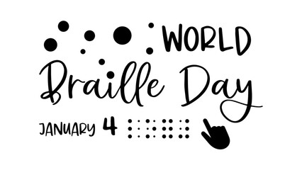 World Braille Day black typography vector design with black dots and handwritten letters for accessibility awareness, education, and inclusion celebrations