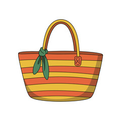 Colorful striped handbag with green ribbon