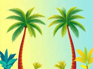Flat design illustration of three vibrant palm trees offers a modern, tropical touch for branding and websites,  vibrant,  palm tree