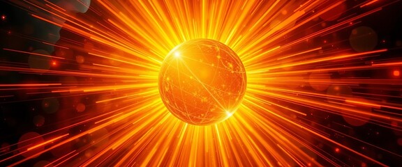 Golden rays burst from a celestial body in vibrant, abstract art,  solar,  celestial