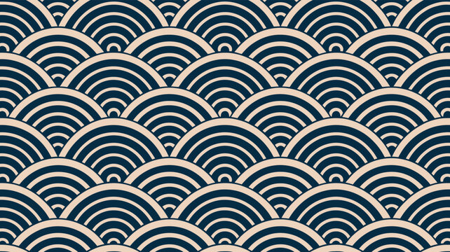 Seamless vector pattern traditional japanese seigaiha waves motif artistic repeating background texture