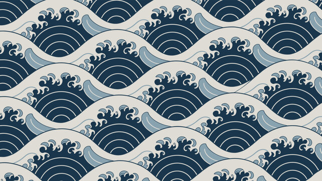 Seamless repeating pattern illustration of traditional japanese ocean wave and water surface design