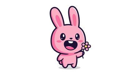 Obraz premium Cartoon bunny holding a flower illustration